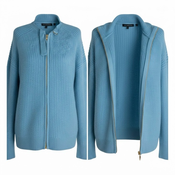 French Connection Sweaters - French Connection Y2K Baby Blue Zip Up Knit Sweater Cardigan Angora  Cottagecore